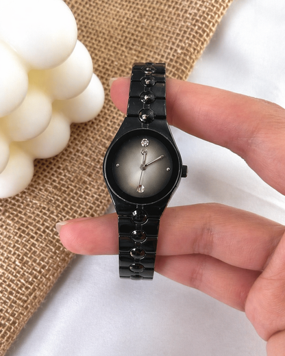 George Black Tone Fashion Watch – Minimalist Dial – Crystal Accents – New Battery