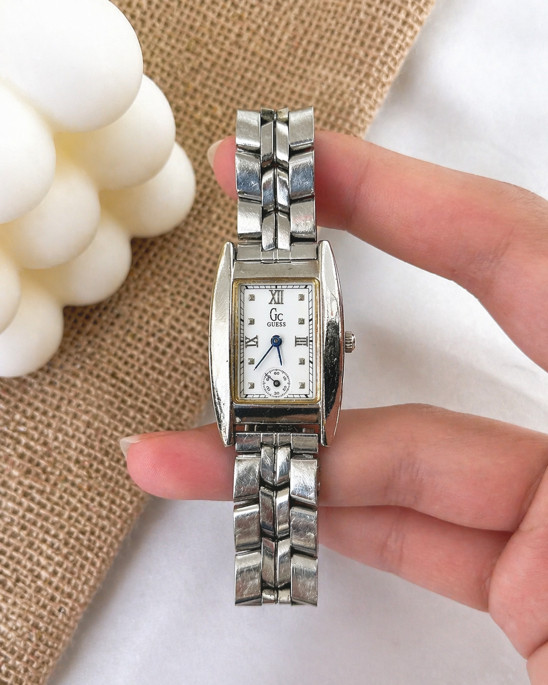 GC Guess Collection Rectangular Watch – Silver Tone – Small Seconds – New Battery
