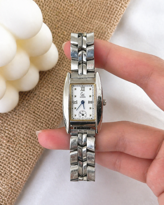 GC Guess Collection Rectangular Watch – Silver Tone – Small Seconds – New Battery