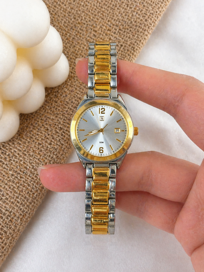 Two-Tone Quartz Watch – Date – 50M Water Resistant – Gold Bezel – New Battery