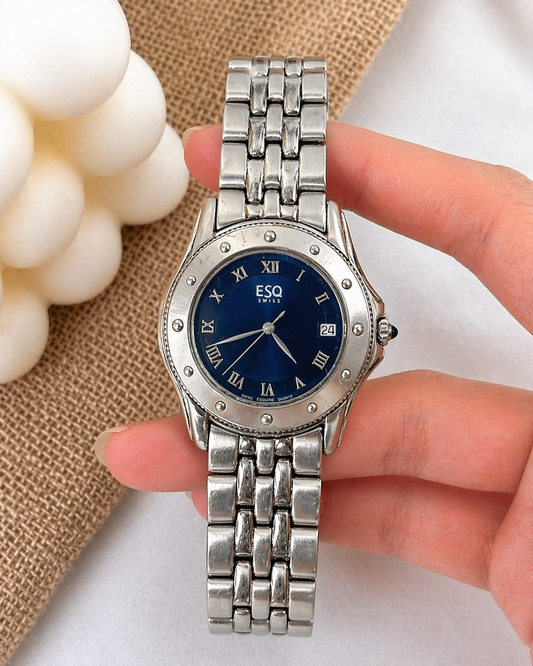 ESQ Swiss Blue Dial Watch – Stainless Steel – Roman Numerals – Date