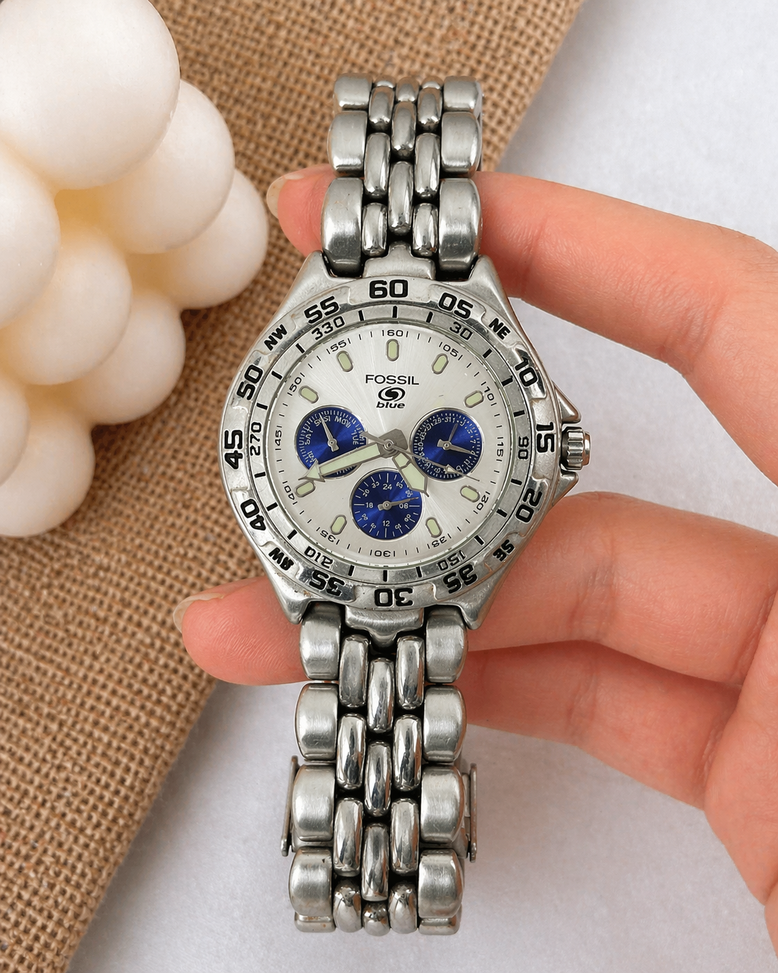 Fossil Blue Multifunction 100M Stainless Steel Watch – White Dial
