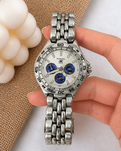 Fossil Blue Multifunction 100M Stainless Steel Watch – White Dial