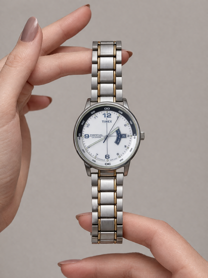 Timex Perpetual Calendar Watch – Two Tone – Day-Date – WR100 – Indiglo
