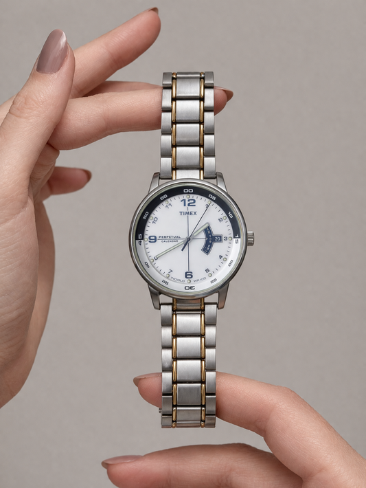 Timex Perpetual Calendar Watch – Two Tone – Day-Date – WR100 – Indiglo