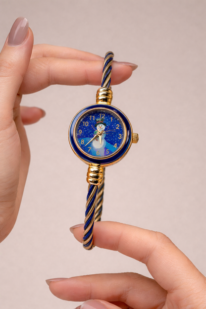 Vintage Women’s Novelty Watch – Snowman Dial – Blue & Gold Tone – Quartz