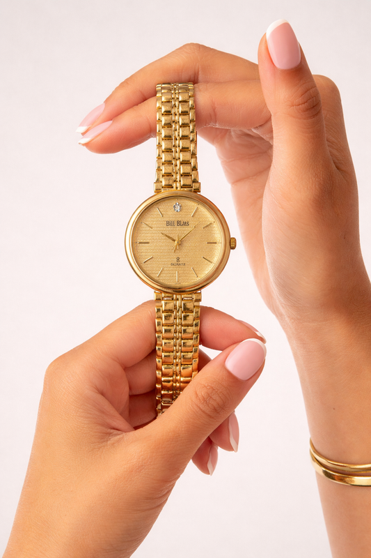 Bill Blass Women’s Watch – Gold Tone – Diamond Marker – Quartz – Vintage Dress Watch