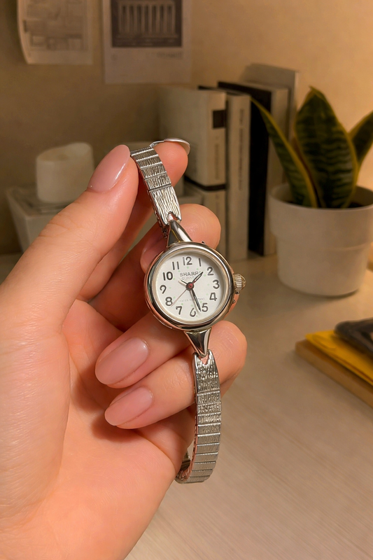 Sharp Ladies Watch – Two-Tone – White Dial – Stretch Bracelet