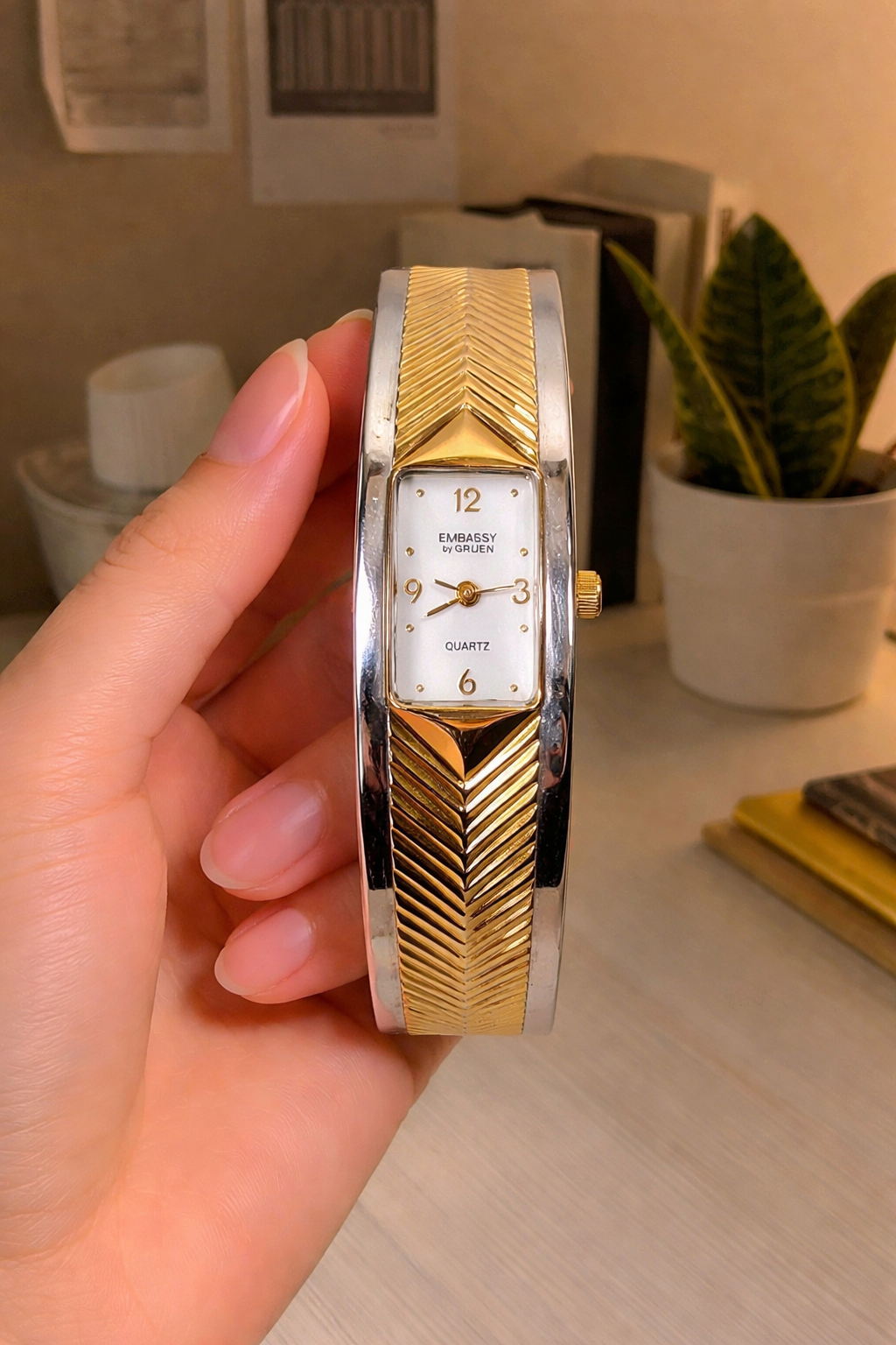 Embassy by Gruen Ladies Bangle Watch – Two Tone Cuff Style – Quartz – Vintage