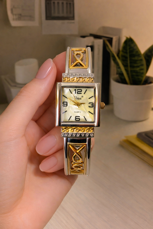 Vivani Ladies Watch – Two Tone Bangle Bracelet – Quartz – Elegant Square Design