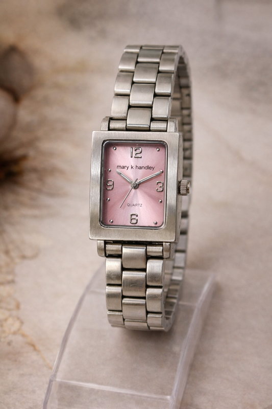 Mary-Kate and Ashley Pink Dial Watch – Stainless Steel – Rectangular Case – New Battery