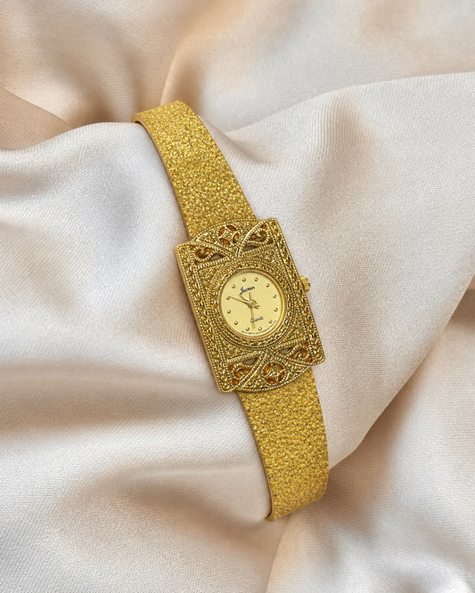Vintage Jacomo Ladies Watch – Gold Tone Filigree Bracelet – Ornate Design – Quartz