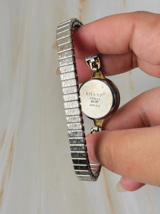 Sharp Ladies Watch – Two-Tone – White Dial – Stretch Bracelet