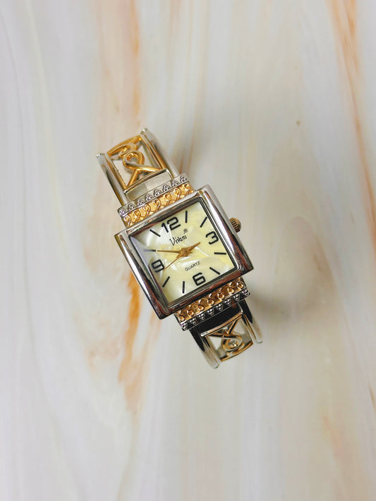 Vivani Ladies Watch – Two Tone Bangle Bracelet – Quartz – Elegant Square Design