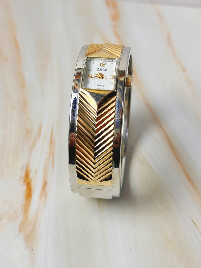 Embassy by Gruen Ladies Bangle Watch – Two Tone Cuff Style – Quartz – Vintage
