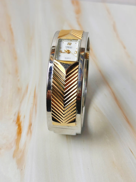 Embassy by Gruen Ladies Bangle Watch – Two Tone Cuff Style – Quartz – Vintage