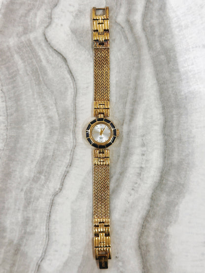 Anne Klein New York Diamond Swiss Quartz Watch – Mother of Pearl Dial with Black & Gold Bezel (WR 30M)