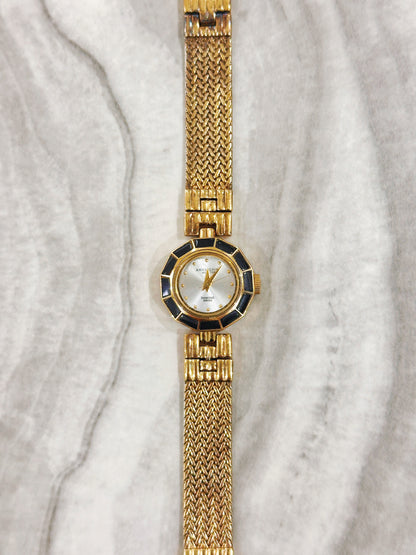Anne Klein New York Diamond Swiss Quartz Watch – Mother of Pearl Dial with Black & Gold Bezel (WR 30M)