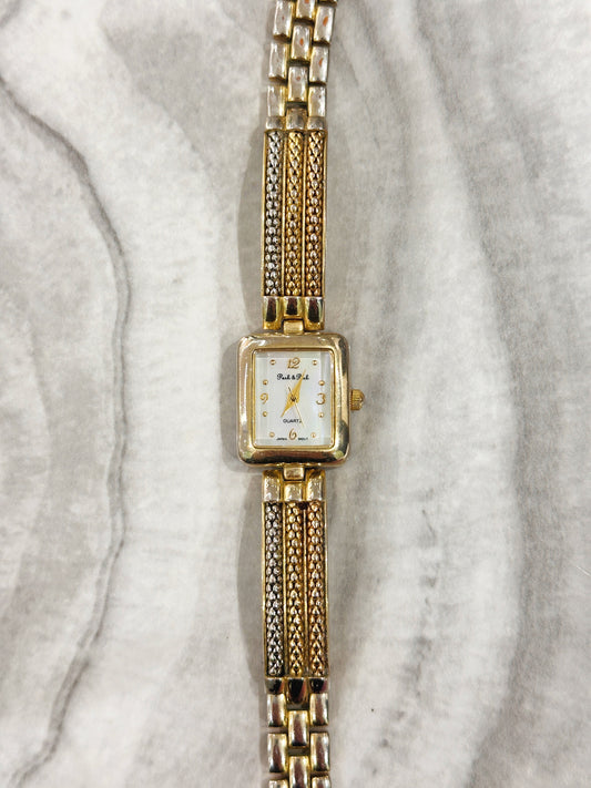 Peck & Peck Quartz Watch – Square Gold-Tone Case with Two-Tone Bracelet (Japan Movt, WR 30M)