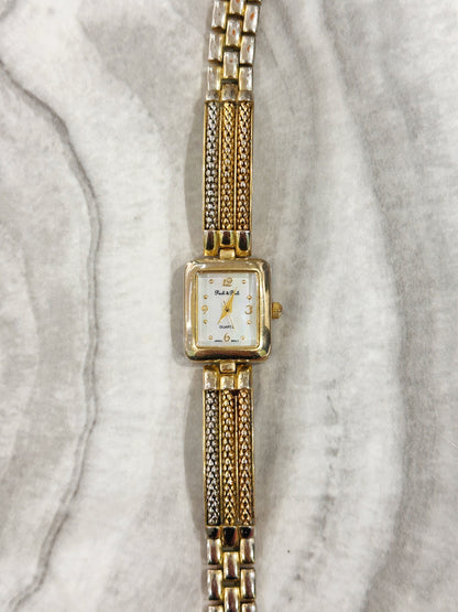 Peck & Peck Quartz Watch – Square Gold-Tone Case with Two-Tone Bracelet (Japan Movt, WR 30M)