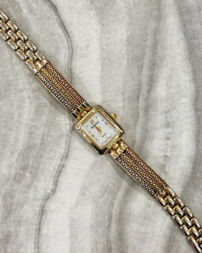 Peck & Peck Quartz Watch – Square Gold-Tone Case with Two-Tone Bracelet (Japan Movt, WR 30M)