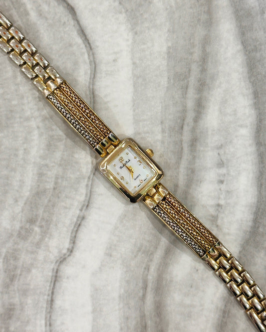 Peck & Peck Quartz Watch – Square Gold-Tone Case with Two-Tone Bracelet (Japan Movt, WR 30M)
