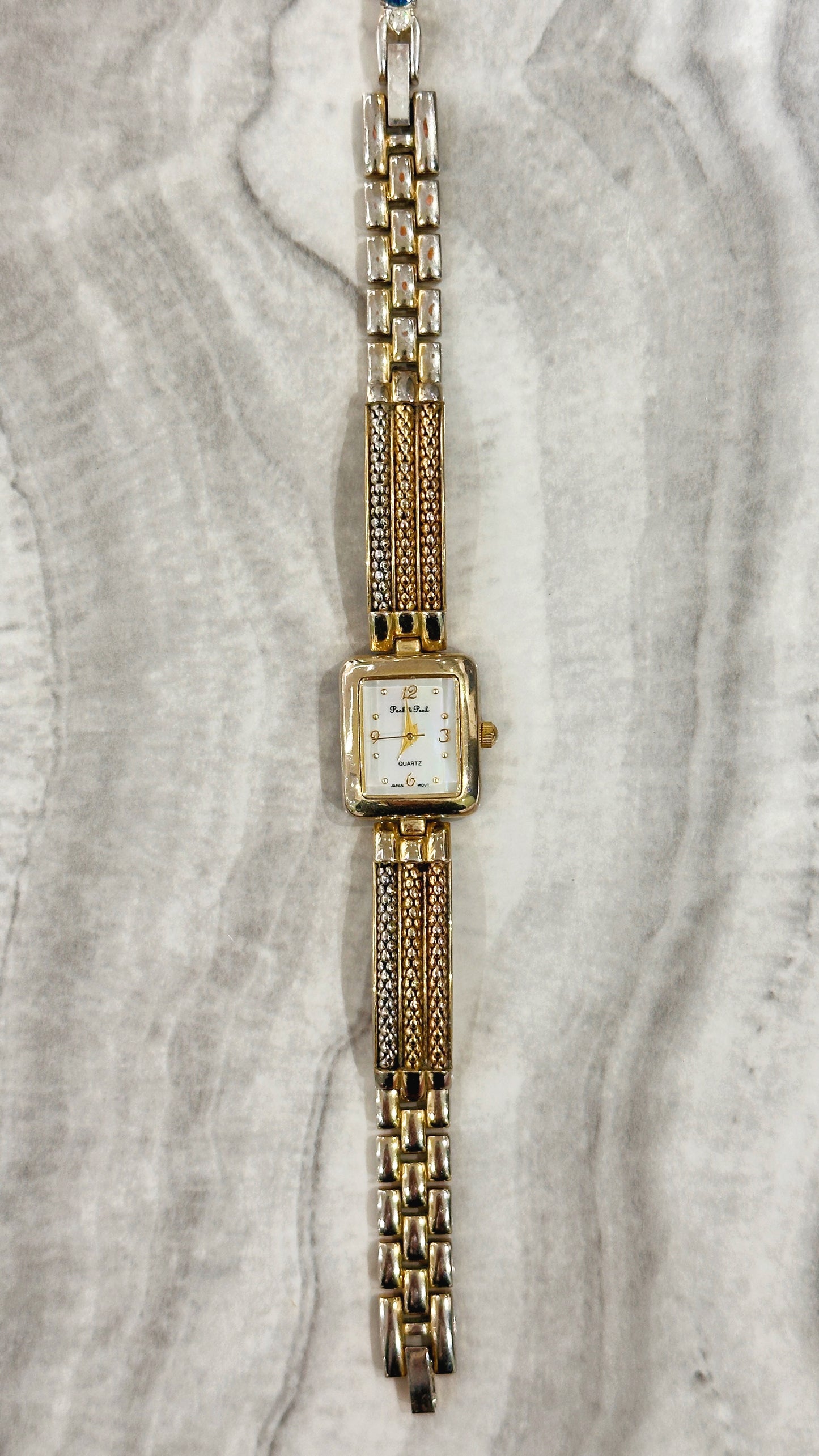 Peck & Peck Quartz Watch – Square Gold-Tone Case with Two-Tone Bracelet (Japan Movt, WR 30M)