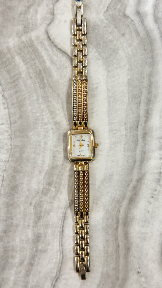 Peck & Peck Quartz Watch – Square Gold-Tone Case with Two-Tone Bracelet (Japan Movt, WR 30M)