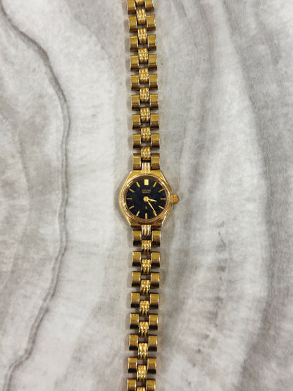 Citizen Quartz Watch – Black Dial with Gold-Tone Bracelet (WR 30M)
