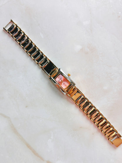 Gucci Quartz Watch – Pink Dial Two-Tone Bracelet (Water Resistant)