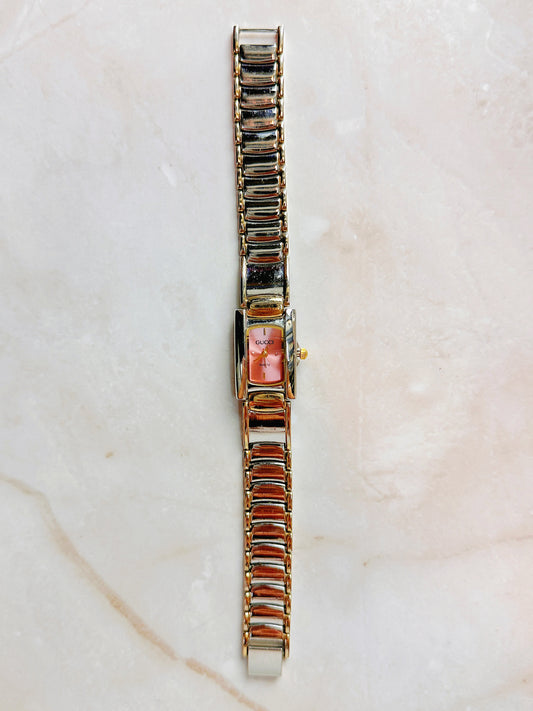 Gucci Quartz Watch – Pink Dial Two-Tone Bracelet (Water Resistant)