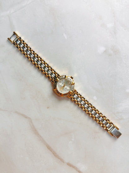 Liz Claiborne Quartz Watch – Two-Tone Bezel with Silver Dial (Water Resistant 100 Feet)