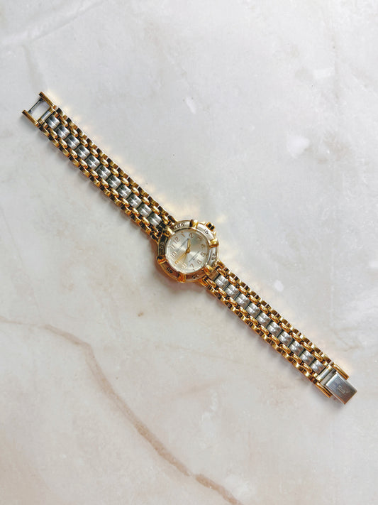 Liz Claiborne Quartz Watch – Two-Tone Bezel with Silver Dial (Water Resistant 100 Feet)