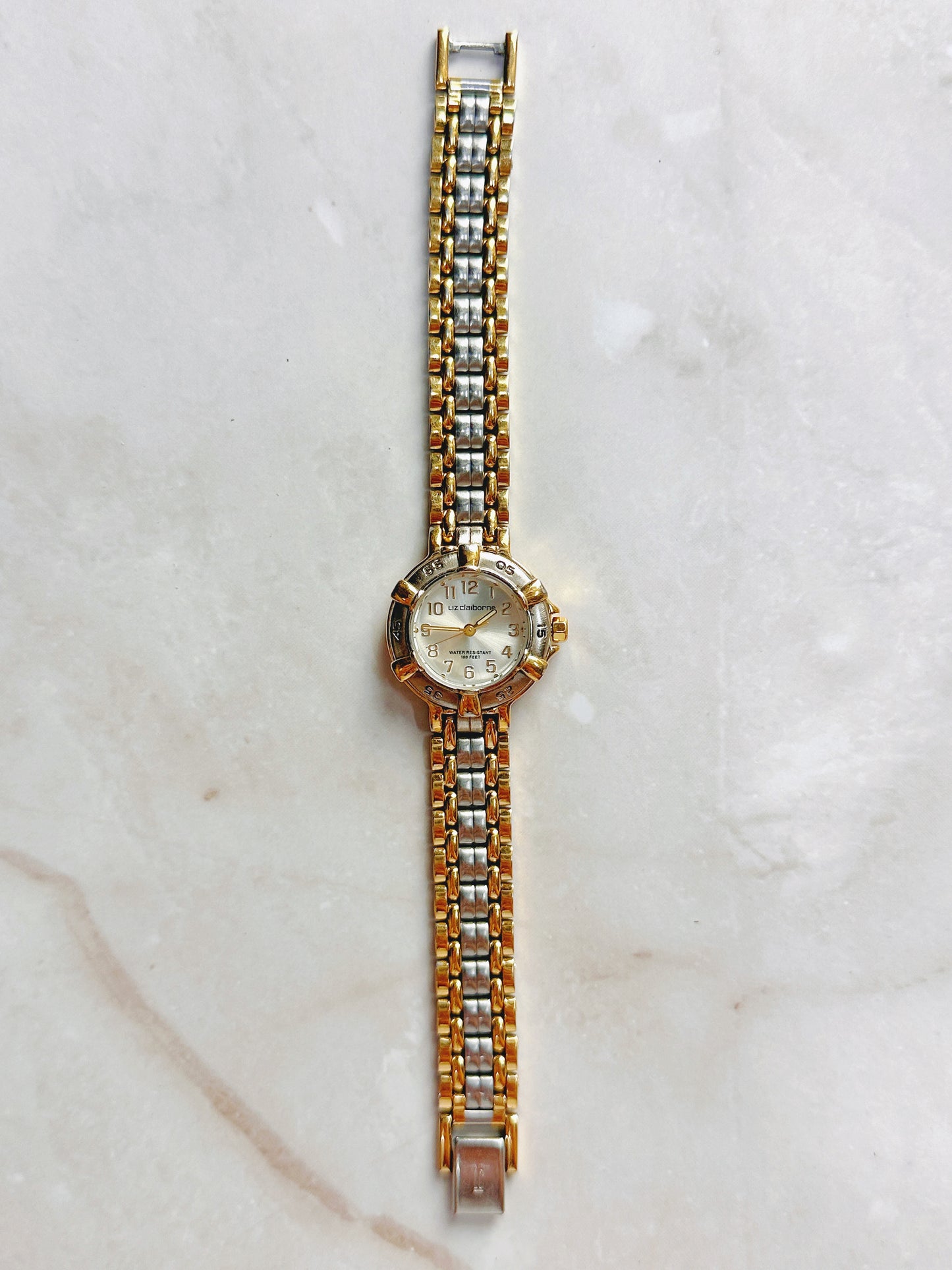 Liz Claiborne Quartz Watch – Two-Tone Bezel with Silver Dial (Water Resistant 100 Feet)