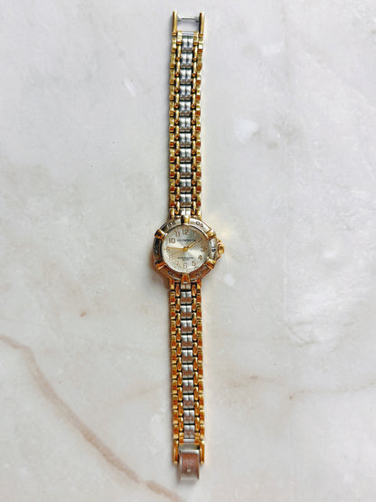 Liz Claiborne Quartz Watch – Two-Tone Bezel with Silver Dial (Water Resistant 100 Feet)