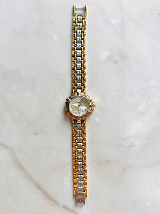 Liz Claiborne Quartz Watch – Two-Tone Bezel with Silver Dial (Water Resistant 100 Feet)