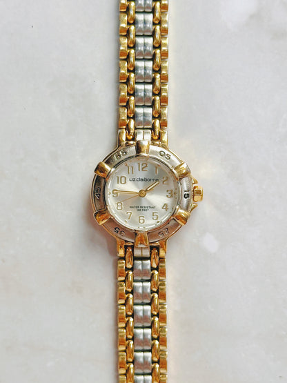 Liz Claiborne Quartz Watch – Two-Tone Bezel with Silver Dial (Water Resistant 100 Feet)