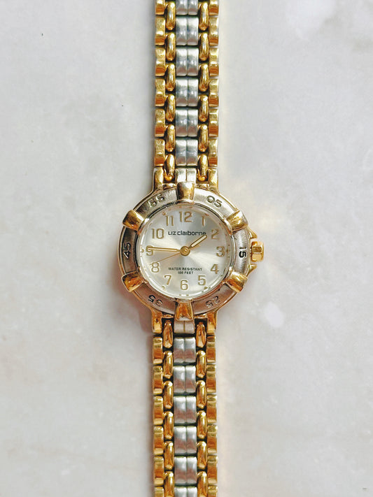 Liz Claiborne Quartz Watch – Two-Tone Bezel with Silver Dial (Water Resistant 100 Feet)