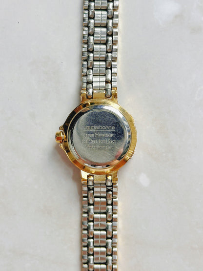 Liz Claiborne Quartz Watch – Two-Tone Bezel with Silver Dial (Water Resistant 100 Feet)