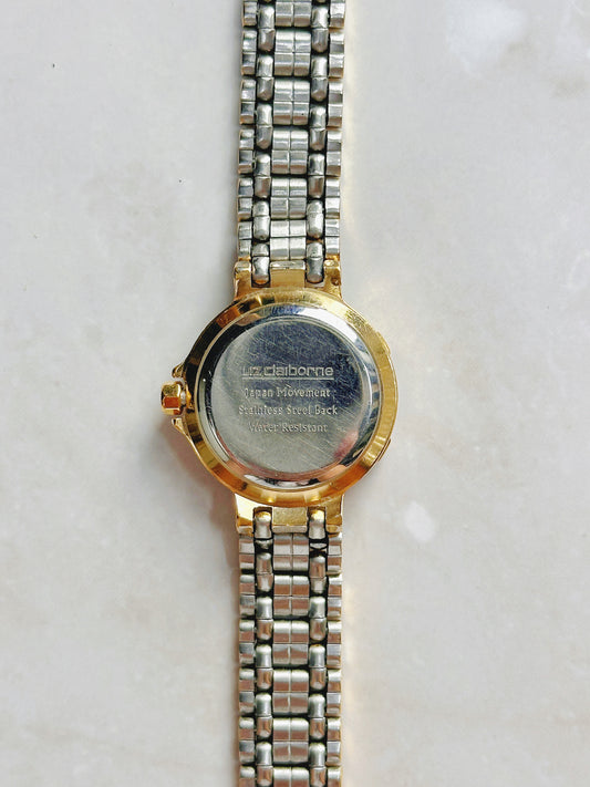Liz Claiborne Quartz Watch – Two-Tone Bezel with Silver Dial (Water Resistant 100 Feet)