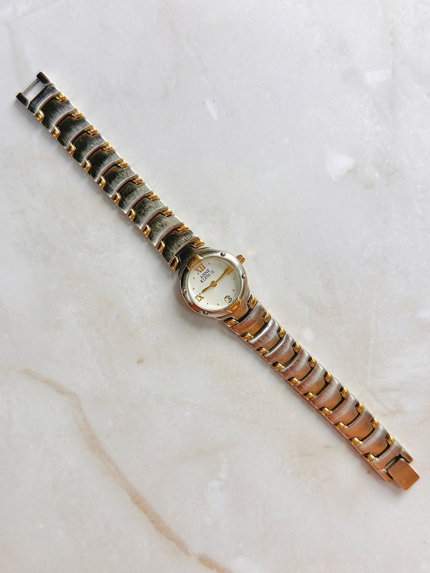 Anne Klein II Quartz Watch – Two-Tone Case with Roman Numeral Dial & Date (WR 30M)