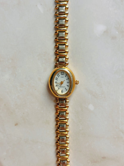 Timex Essentials Quartz Watch – White Dial with Two-Tone Bracelet (WR 30M)