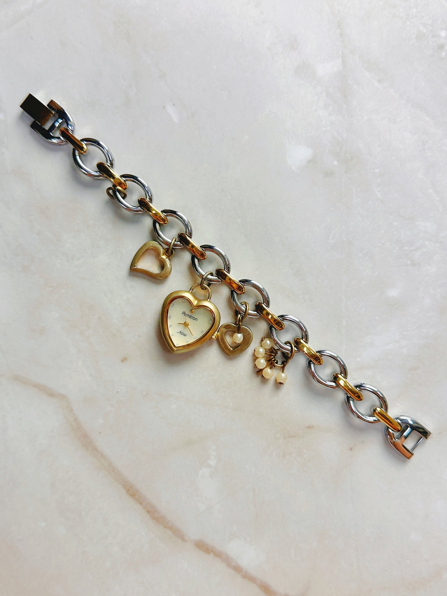 Armitron Now Heart Charm Quartz Watch – Two-Tone Bracelet with Pearl Accents (WR 30M)