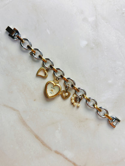 Armitron Now Heart Charm Quartz Watch – Two-Tone Bracelet with Pearl Accents (WR 30M)