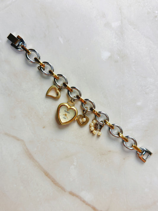 Armitron Now Heart Charm Quartz Watch – Two-Tone Bracelet with Pearl Accents (WR 30M)