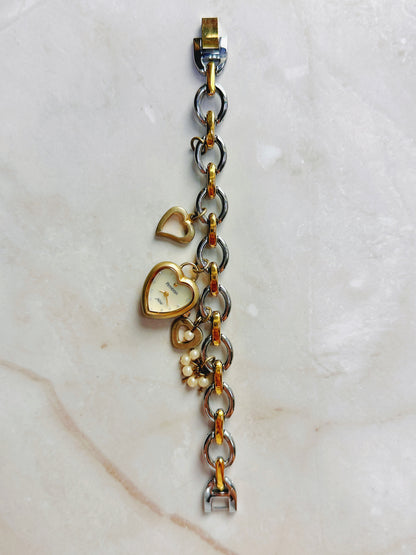 Armitron Now Heart Charm Quartz Watch – Two-Tone Bracelet with Pearl Accents (WR 30M)