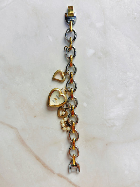 Armitron Now Heart Charm Quartz Watch – Two-Tone Bracelet with Pearl Accents (WR 30M)