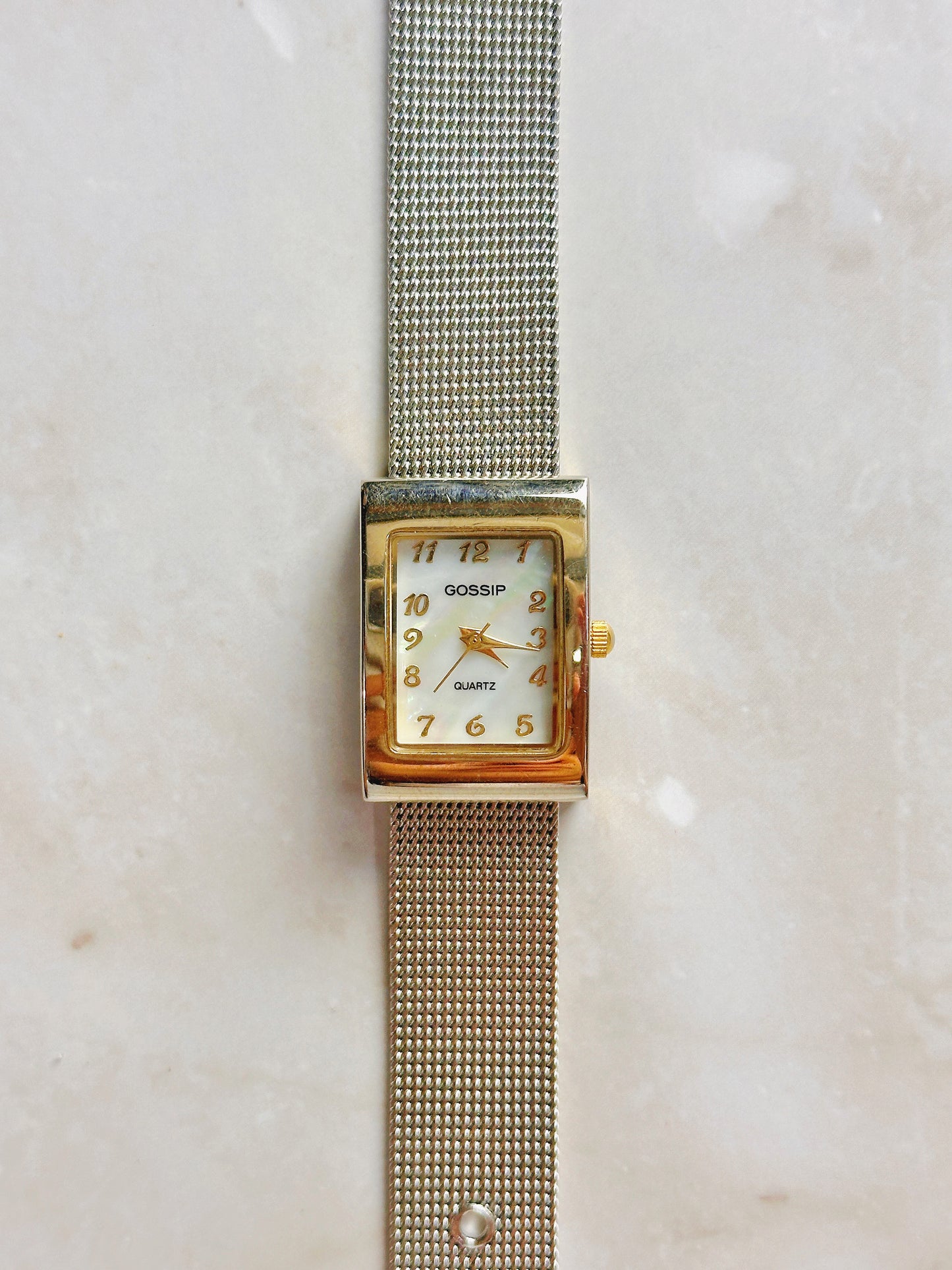 Gossip Quartz Watch – Mother of Pearl Dial with Two-Tone Mesh Bracelet (WR 30M)