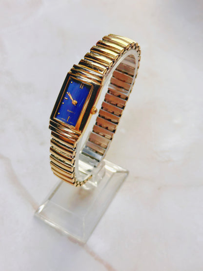 Quartz Dress Watch – Blue Dial with Gold-Tone Rectangular Case & Expansion Bracelet (WR 30M)