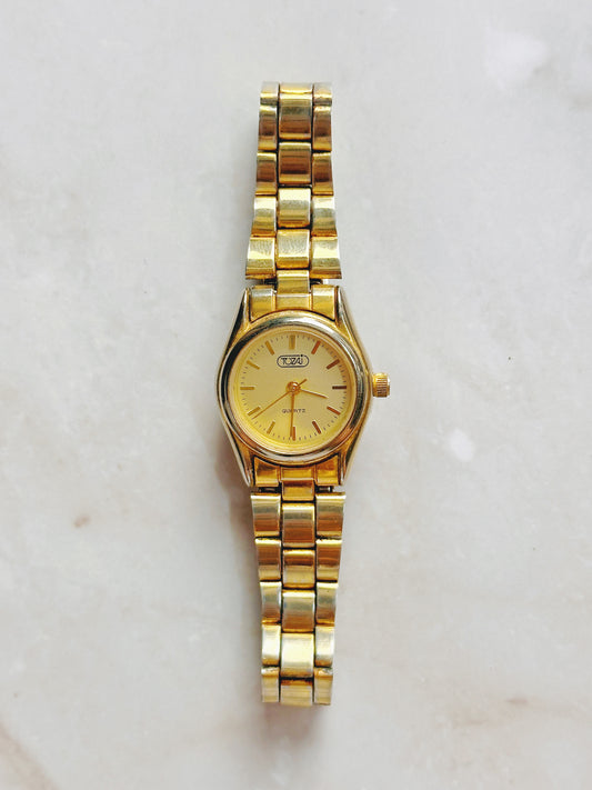 Toszi Quartz Watch – Gold Dial with Gold-Tone Bracelet (WR 30M)